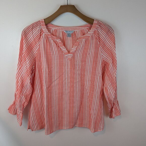 Tommy Bahama Tops - Tommy Bahama Mantauk Stripe 3/4 Sleeve Top, Sz S Petite